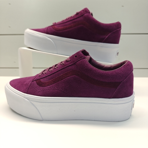 Vans Old Skool Stackform Mono Embroidery Dark Purple Plum Platform Sneakers sz 6 - Picture 5 of 10